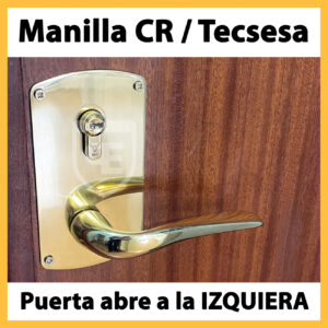 Manilla izquierda Conversion CR y Tecsesa con placa bocallave cilindro arriba laton dorado
