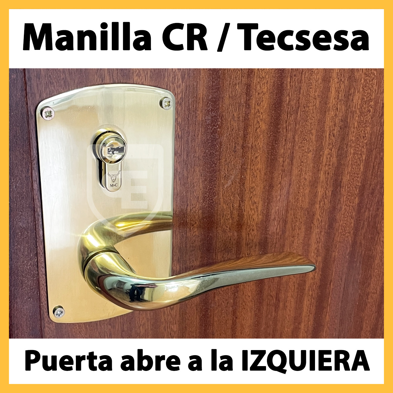 Manilla izquierda Conversion CR y Tecsesa con placa bocallave cilindro arriba laton dorado